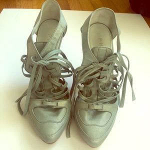Phi blue metallic lace-up shoes heels 8.5/39